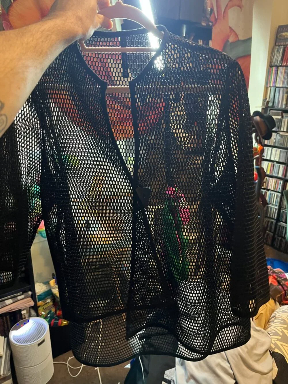 IC by Connie K Black Open Mesh Cardigan Jacket XL Made in USA Artsy Lagenlook - Picture 4 of 5